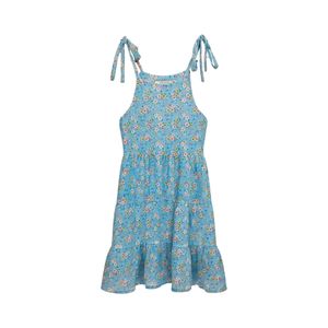 Vestido Sin Mangas Solera Estampado Floral Celeste Niña Tiare Girl
