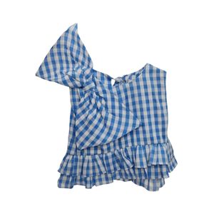 Blusa Sin Mangas Con Voladitos Estampado Cuadro Azul Niña Tiare Girl