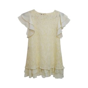 Vestido Manga Corta Trapecio Con Encajes Marfil Niña Tiare Girl