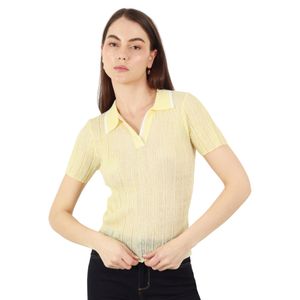 Remera Manga Corta Amarillo Cuello Polo Crop Hilo Mujer Fuera De Serie