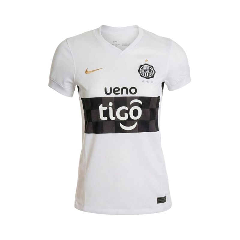 Camiseta Manga Corta Olimpia Oficial 2026 Blanco/Negro/Metallic Gold Mujer Nike