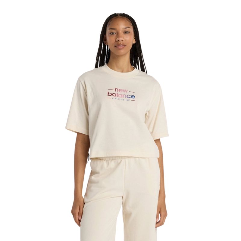 Remera Manga Corta Front Logo Oversized Beige Mujer New Balance