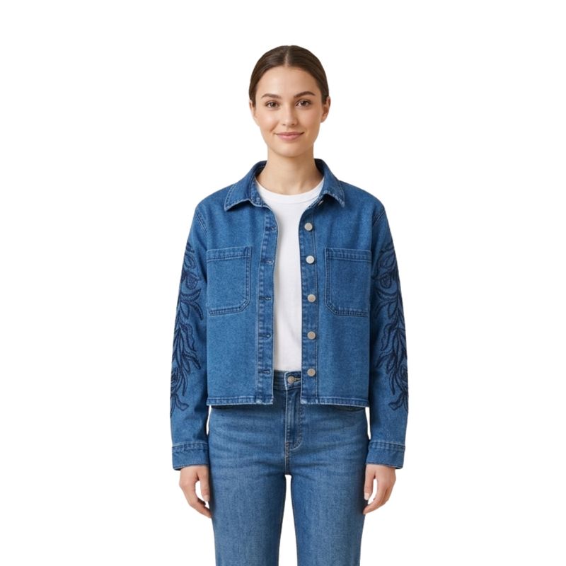 Campera De Jeans Azul Tipo Camisaco Con Bolsillo Mujer Tiare