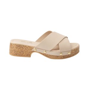 Sueco Taco Madera Con Tachas Marfil Mujer Tiare