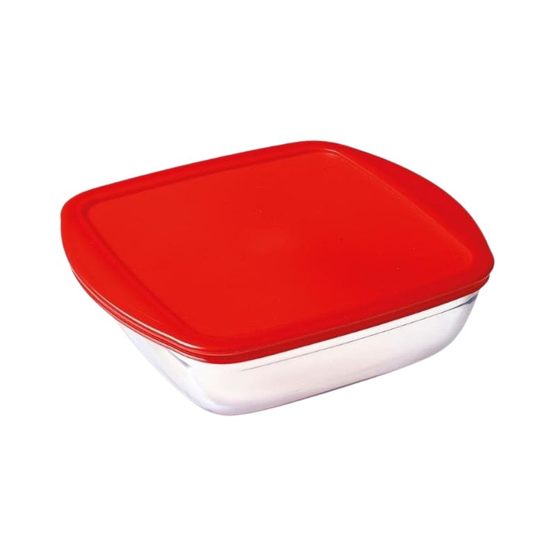 Fuente Cuadrada Con Tapa Roja 20 X 17 X 6 Centímetros 1 Litro Ocuisine Luminarc