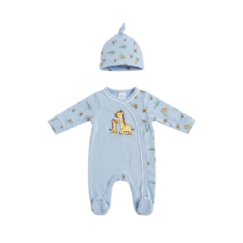 Pijama Cruzado Con Gorro Jirafita Celeste Infantil Tiny Tots