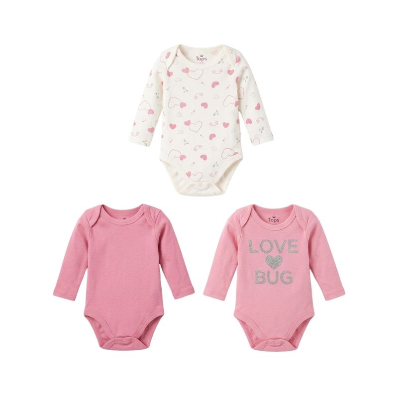 Pack De 3 Bodys Love Rosa Infantil Tiny Tots