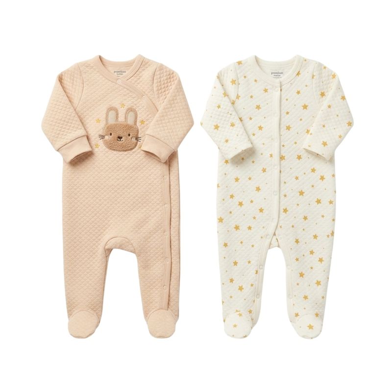 Pack De 2 Pijamas Conejo Estrella Con Piecitos Beige Infantil Tiny Tots