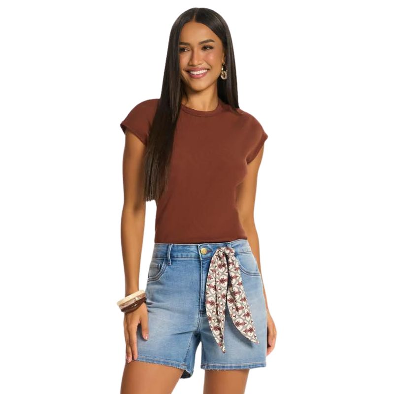 Remera Manga Corta De Rib Cuello Alto Mujer Doce Trama
