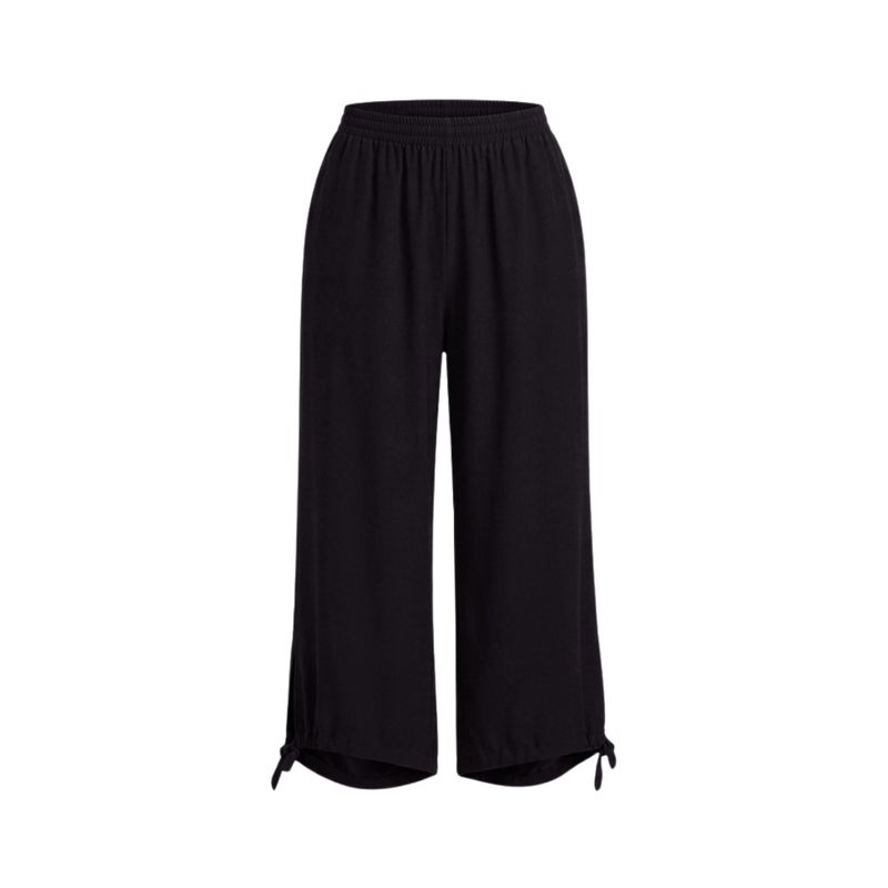 Pantalón Palazo En Crepé Tiro Alto Con Lazo Negro Mujer L’exclusif