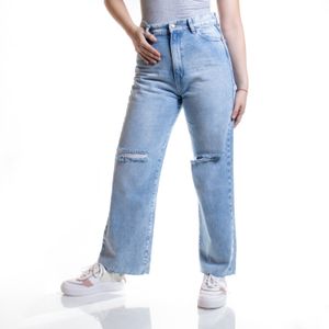 Jeans azul claro  full length  fit tiro alto tiare