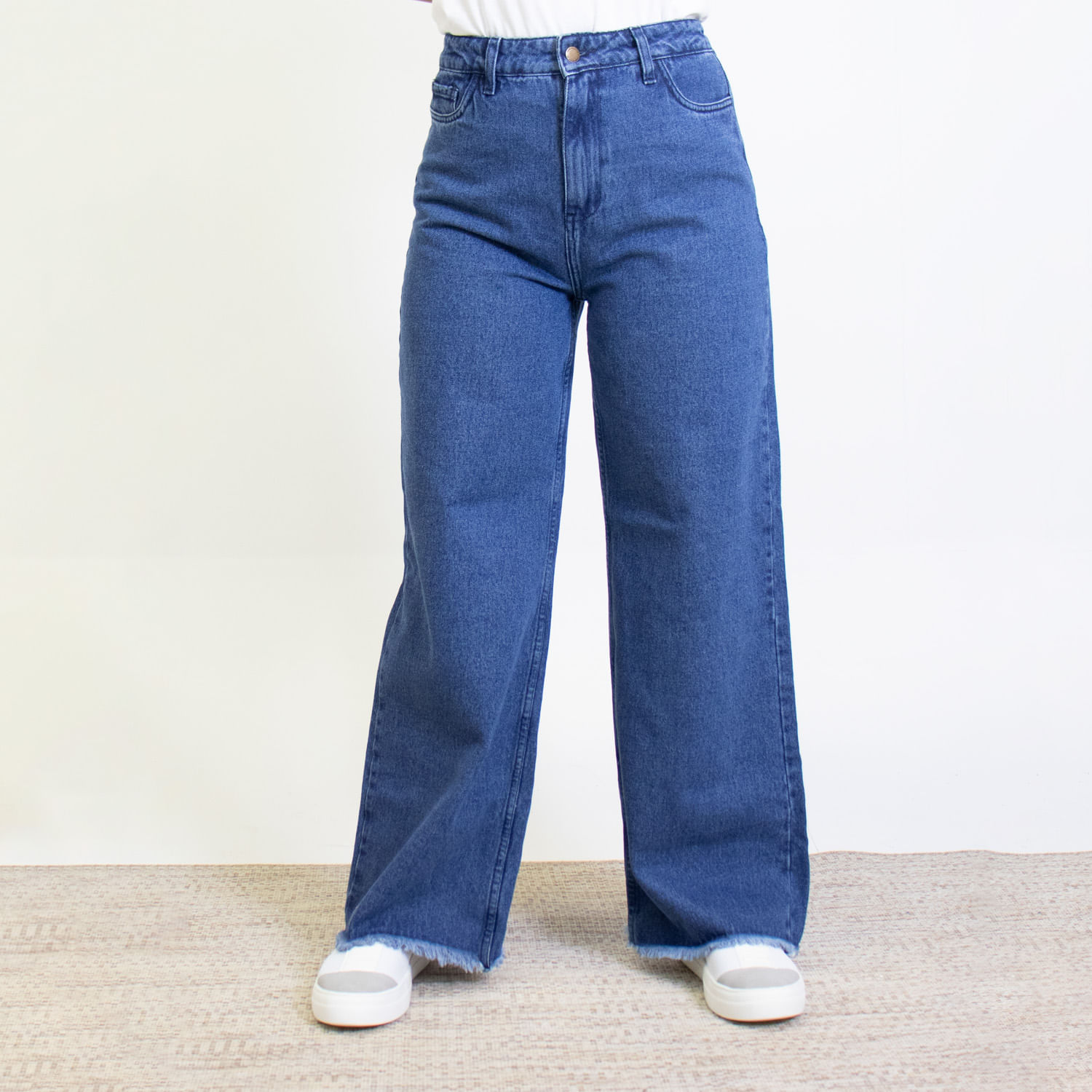 Jeans Suelto Wide Leg Clasico Azul Tiro Alto Calce Ideal