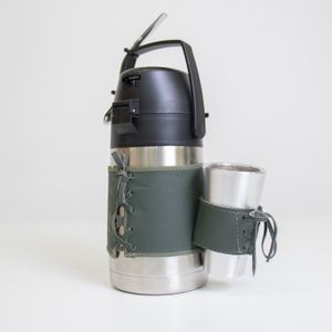 Termo 1.3 Acero Inox. Faja Cuero+Guampa Terere+Bom