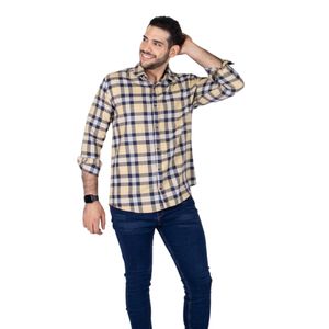 Camisa m/l cuadro beige/azul m. connection