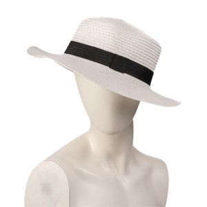 Sombrero blanco ala corta cinta gris