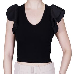 Remera Mc Negro Con Volados Tiare