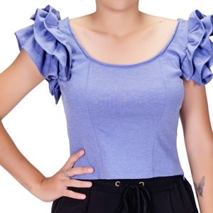 Blusa mc azul cielo con volados en mangas tiare