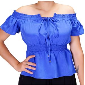 Blusa mc azul royal modelo aldeana tiare