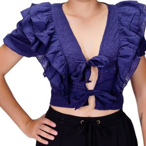 Blusa mc azul marino con moños tiare