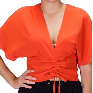 Blusa mc terracota con goma y volados tiare