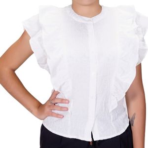 Blusa mc marfil cuello mao con volados tiare plus