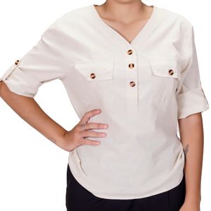 Camisa Ml Marfil Con Botones Y Bolsillos Taire