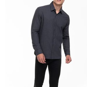 Camisa m/l negro/ gris cuadro CONNECTION