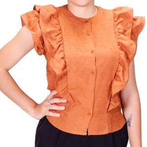 Blusa Mc Terracota Cuello Mao C/Volados Tiare Plus