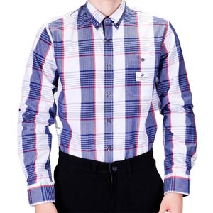 Camisa m/l azul m. cuadro