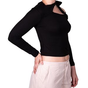 Remera Negro Escote Atado En Un Costado Tiare