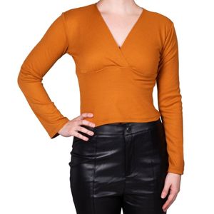 Remera Mostaza Escote Cruzado En Pique Tiare