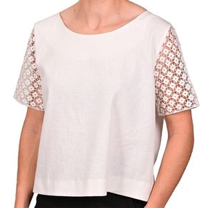 Blusa blanco en hilo combinado con red JULIETTE