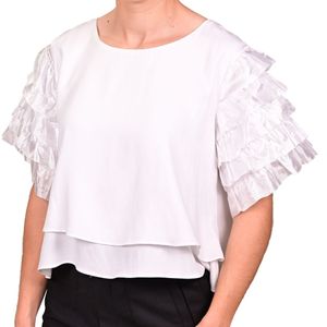 Blusa marfil doble con manga en torchon JULIETTE