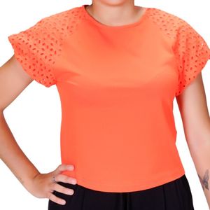 Remera Mc Naranja Con Broderi En La Manga Tiare