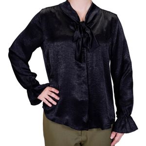 Camisa Ml Negro Cuello Lazo L'Exclusif