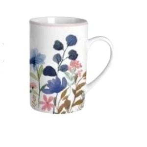 Mug Recto 340ml Flores Azul Y Rosa