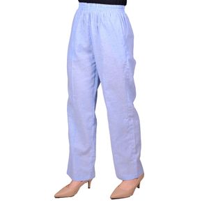 Pantalon celeste con alforza en lino chambray