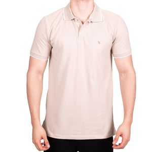 Polo beige gola rayas new green