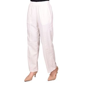 Pantalon marfil con alforza en lino chambray