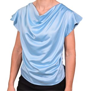 Blusa Celeste Satinada Cuello Volcado Juliette