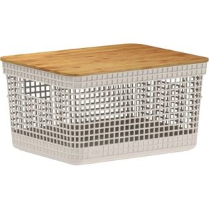 Cesta Gris Con Tapa De Bambu 8lts Ou