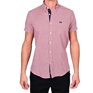 Camisa m/c rojo cuadro peq. c/ bolsillo hombres