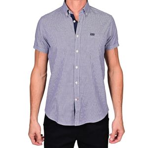 Camisa m/c azul marino cuadro peq. c/ bol