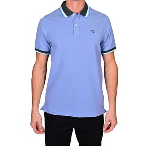 Polo m/c celeste/verde liso comb.hombres