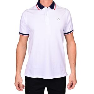 Polo m/c blanco/azul marino liso gola comb hombres